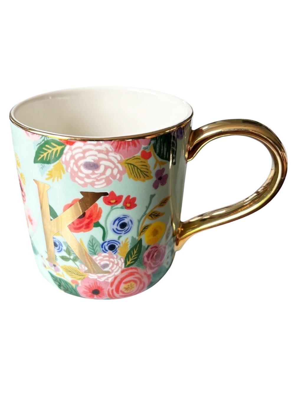 Anthropologie by Rifle Paper Co. Garden Party Monogrammed Initial “K” mug
